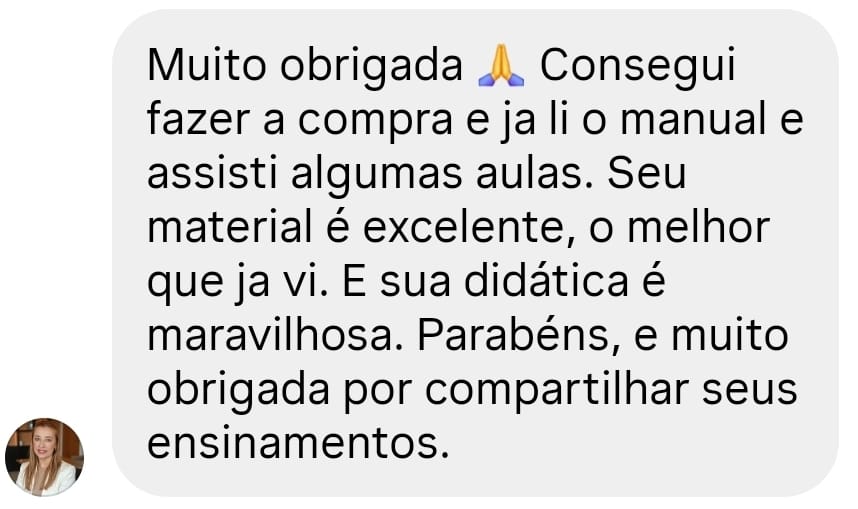 Depoimento de cliente elogiando o manual e as aulas