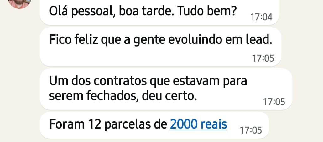 Depoimento de cliente sobre contrato fechado em 12 parcelas